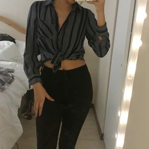 Blue and white striped blouse